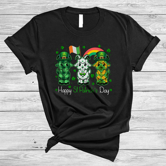 MacnyStore - Happy St. Patrick's Day, Lovely Three Green Plaid Goat Lover, Shamrocks Matching Farmer Group T-Shirt