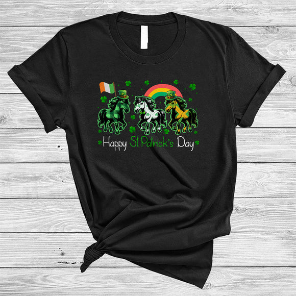 MacnyStore - Happy St. Patrick's Day, Lovely Three Green Plaid Horse Lover, Shamrocks Farmer Group T-Shirt