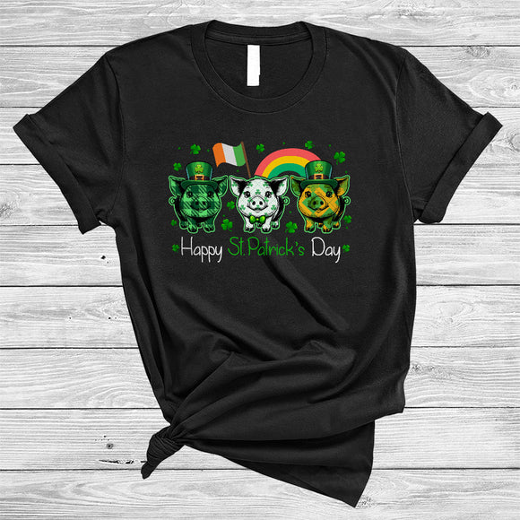 MacnyStore - Happy St. Patrick's Day, Lovely Three Green Plaid Pig Lover, Shamrocks Matching Farmer Group T-Shirt