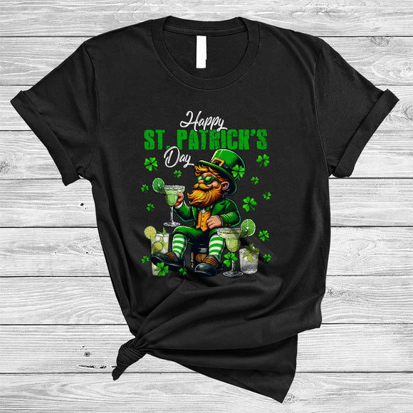 MacnyStore - Happy St. Patrick's Day, Sarcastic Leprechaun Drinking Cocktail, Irish Lucky Shamrock Drunk T-Shirt