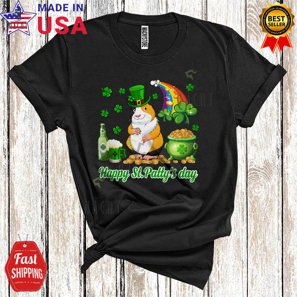 MacnyStore - Happy St. Patty's Day Cute Funny St. Patrick's Day Shamrock Leprechaun Guinea Pig Beer Drinking T-Shirt