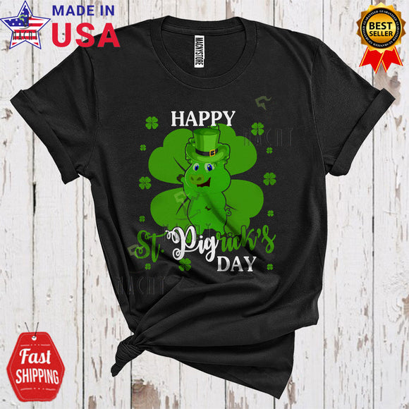 MacnyStore - Happy St. Pigrick's Day Cute Cool St. Patrick's Day Shamrock Shape Leprechaun Pig Farmer Lover T-Shirt