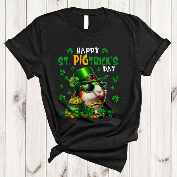MacnyStore - Happy St. Pigtrick Day, Awesome St. Patrick's Day Leprechaun Guinea Pig Sunglasses, Shamrocks T-Shirt