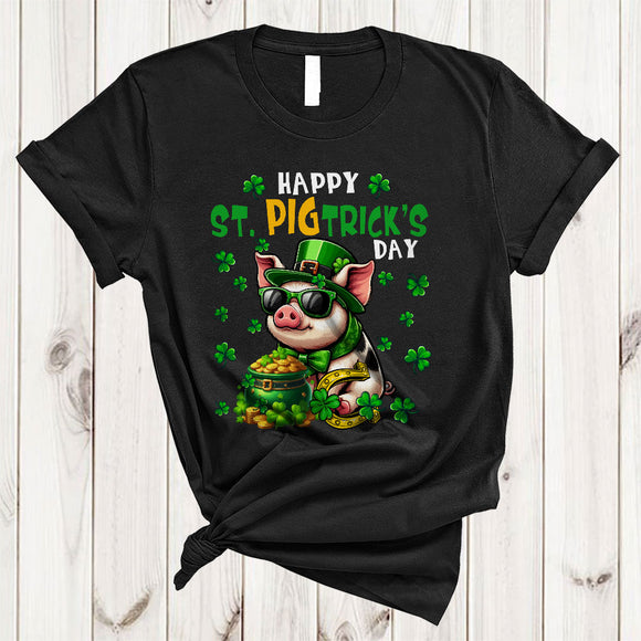 MacnyStore - Happy St. Pigtrick Day, Awesome St. Patrick's Day Leprechaun Pig Sunglasses, Shamrocks Farmer T-Shirt