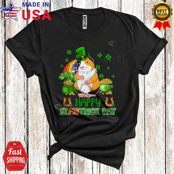 MacnyStore - Happy St. Pigtrick's Day Funny Cool St. Patrick's Day Leprechaun Guinea Pig Shamrock Rainbow Lover T-Shirt