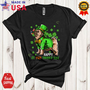 MacnyStore - Happy St. Pug Trick's Day Cute Cool St. Patrick's Day Shamrocks Leprechaun Pug Owner Lover T-Shirt
