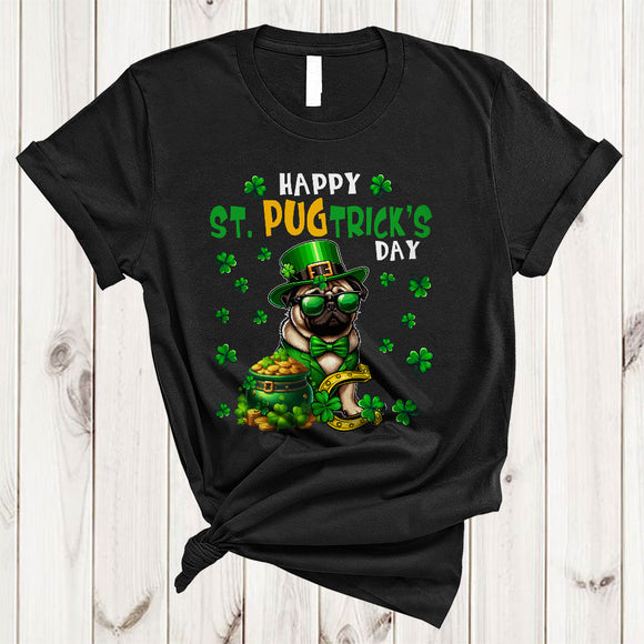 MacnyStore - Happy St. Pugtrick Day, Awesome St. Patrick's Day Leprechaun Pug Sunglasses, Shamrocks Lover T-Shirt