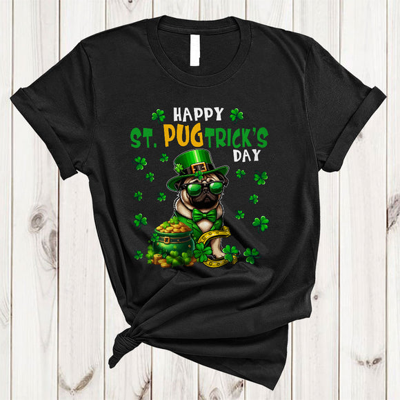 MacnyStore - Happy St. Pugtrick Day, Awesome St. Patrick's Day Leprechaun Pug Sunglasses, Shamrocks Lover T-Shirt