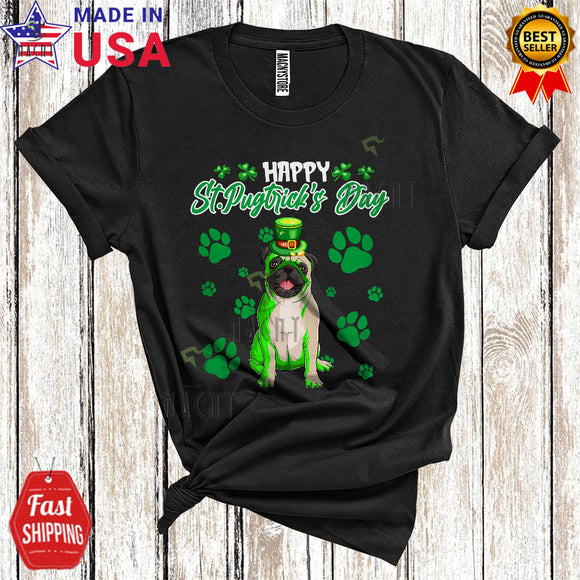 MacnyStore - Happy St. Pugtrick's Day Cute Funny St. Patrick's Day Leprechaun Pug Dog Paws Lover T-Shirt