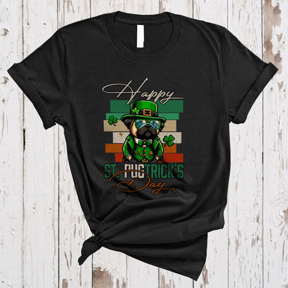 MacnyStore - Happy St. Pugtrick's Day, Lovely Vintage Retro St. Patrick's Day Pug Lover, Irish Shamrock T-Shirt