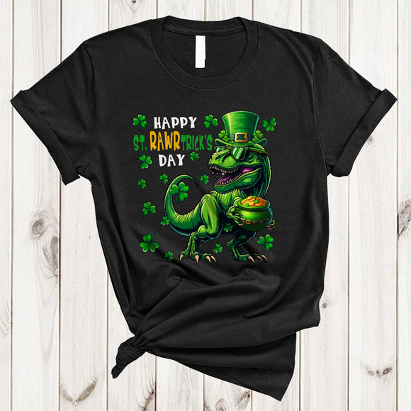 MacnyStore - Happy St. Rawrtrick Day, Awesome St. Patrick's Day Leprechaun T-Rex Sunglasses, Shamrocks T-Shirt