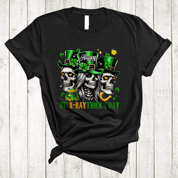MacnyStore - Happy St. X-Raytrick's Day, Awesome St. Patrick's Day Shamrock X-Ray Skull, Irish Family T-Shirt