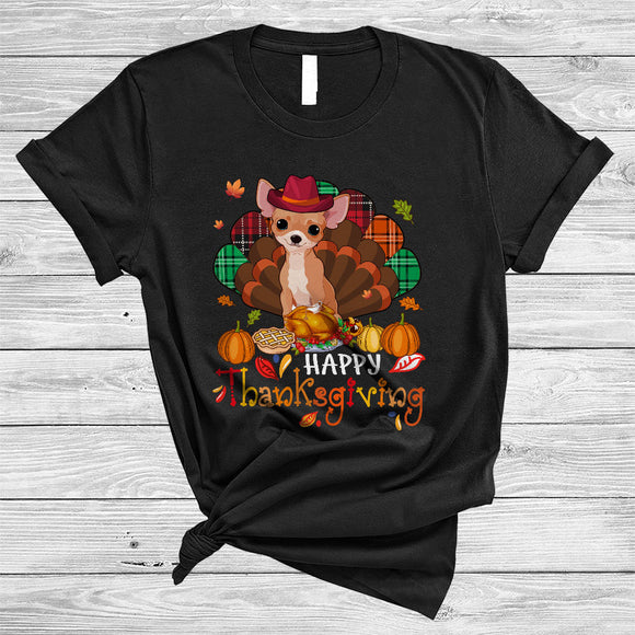 MacnyStore - Happy Thanksgiving, Cool Adorable Chihuahua Plaid Turkey Tail Lover, Dinner Family Group T-Shirt