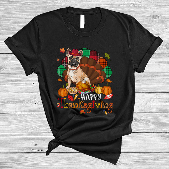 MacnyStore - Happy Thanksgiving, Cool Adorable French Bulldog Plaid Turkey Tail Lover, Dinner Family Group T-Shirt