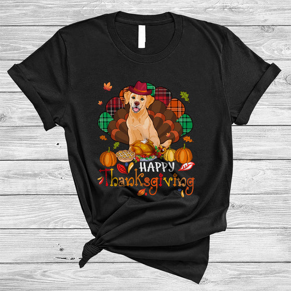MacnyStore - Happy Thanksgiving, Cool Adorable Labrador Retriever Plaid Turkey Tail, Dinner Family Group T-Shirt