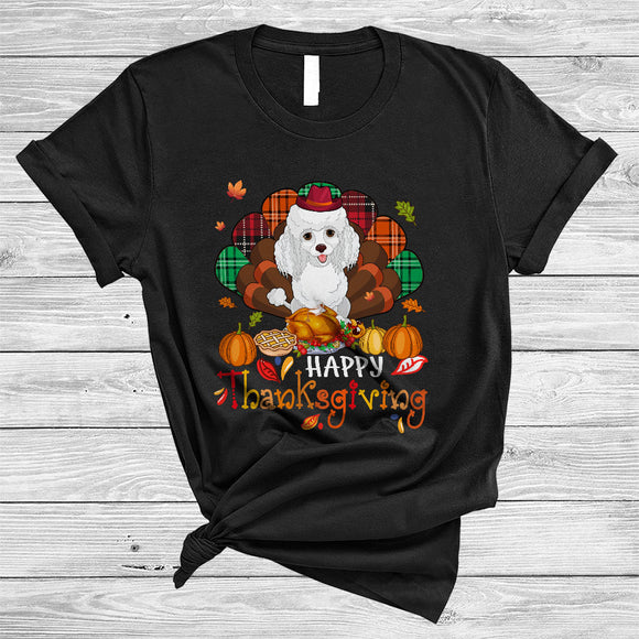 MacnyStore - Happy Thanksgiving, Cool Adorable Poodle Plaid Turkey Tail Lover, Dinner Family Group T-Shirt