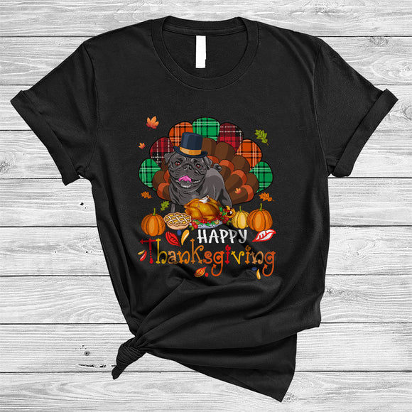 MacnyStore - Happy Thanksgiving, Cool Adorable Pug Plaid Turkey Tail Lover, Dinner Family Group T-Shirt