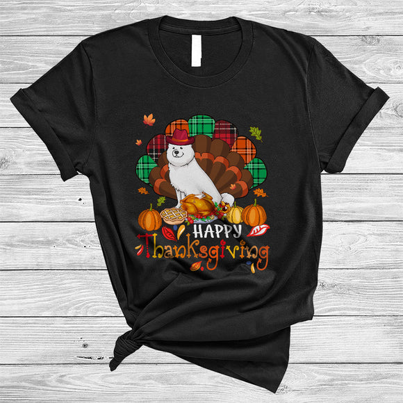MacnyStore - Happy Thanksgiving, Cool Adorable Samoyed Plaid Turkey Tail Lover, Dinner Family Group T-Shirt