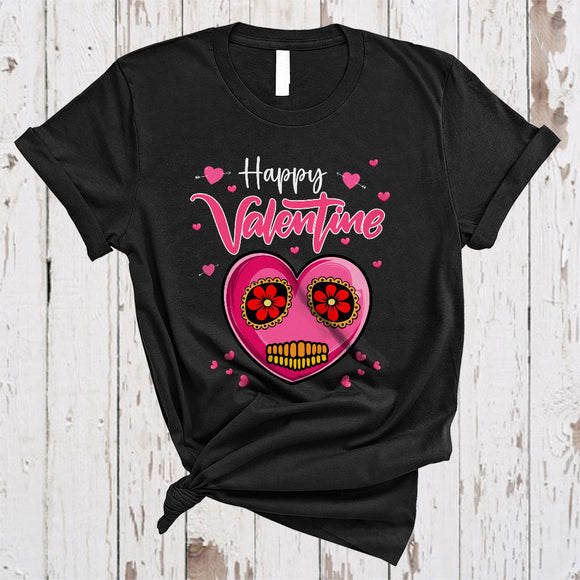MacnyStore - Happy Valentine, Humorous Valentine's Day Flower Skull Heart Shape, Matching Couple Lover T-Shirt