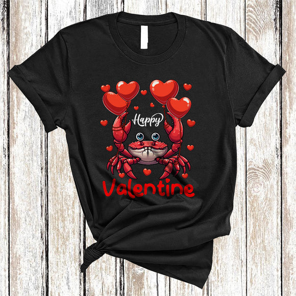 MacnyStore - Happy Valentine, Lovely Valentine's Day Crab Holding Heart Balloons, Sea Animal Lover T-Shirt