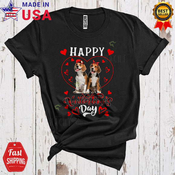 MacnyStore - Happy Valentine's Day Cute Cool Valentine Heart Shape Plaid Couple Beagle Dogs Lover T-Shirt
