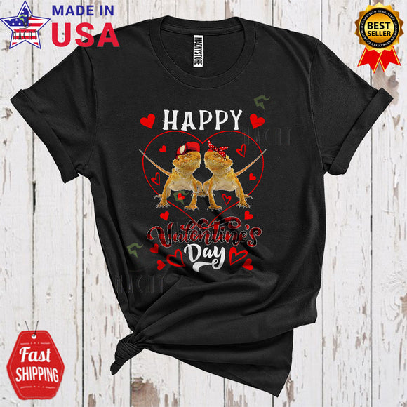MacnyStore - Happy Valentine's Day Cute Cool Valentine Heart Shape Plaid Couple Bearded Dragon Wild Animal Lover T-Shirt