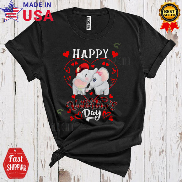 MacnyStore - Happy Valentine's Day Cute Cool Valentine Heart Shape Plaid Couple Elephant Wild Animal Lover T-Shirt