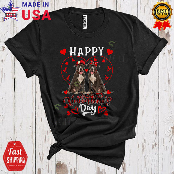 MacnyStore - Happy Valentine's Day Cute Cool Valentine Heart Shape Plaid Couple Pit Bull Dogs Lover T-Shirt