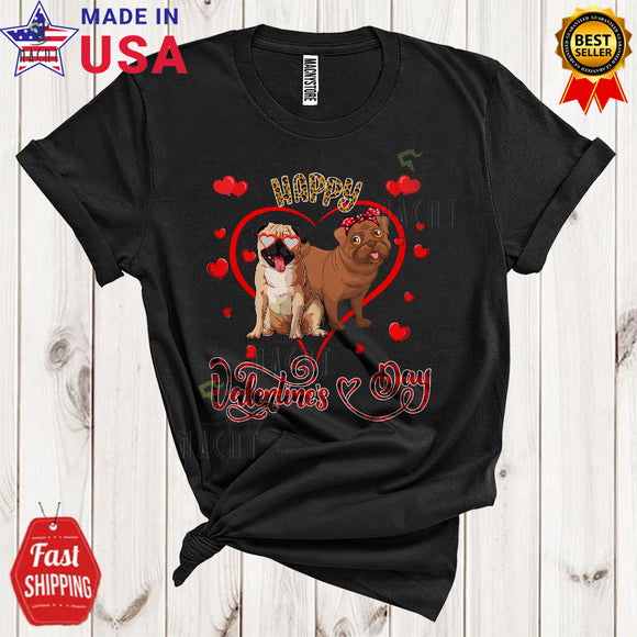MacnyStore - Happy Valentine's Day Cute Funny Leopard Plaid Heart Shape Couple Bunny Pug Dog Lover T-Shirt