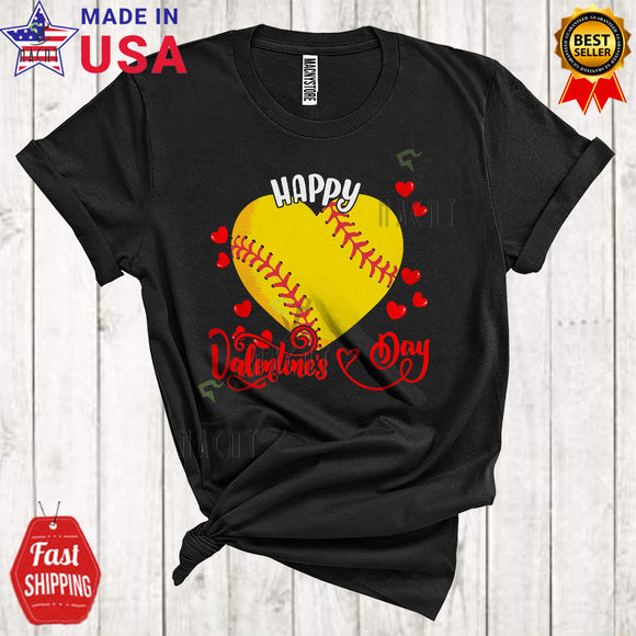 MacnyStore - Happy Valentine's Day Funny Cool Valentine Heart Shape Softball Sport Playing Player Team T-Shirt