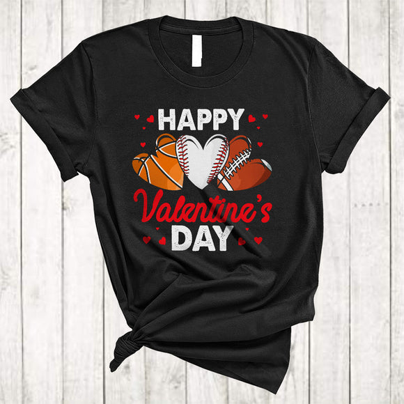 MacnyStore - Happy Valentine's Day, Amazing Valentine Basketball Baseball Football Player, Matching Sport Team T-Shirt