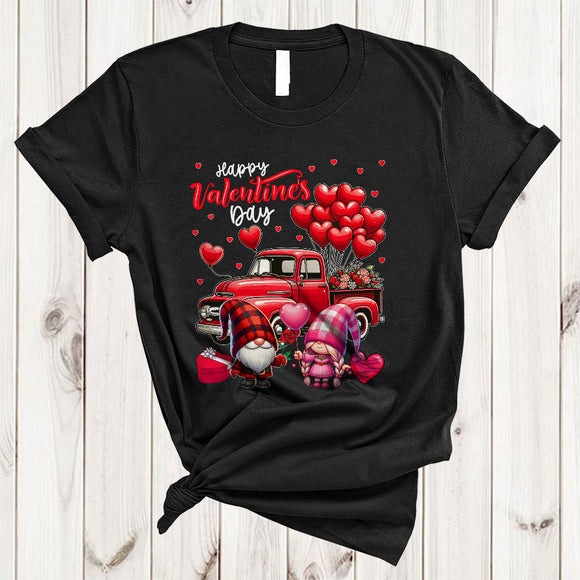 MacnyStore - Happy Valentine's Day, Amazing Valentine Couple Gnomes With Red Truck, Hearts Gnomies Lover T-Shirt