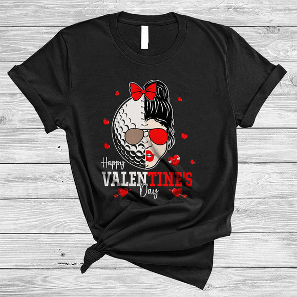 MacnyStore - Happy Valentine's Day, Awesome Valentine Half Messy Bun Hair Golf, Matching Sport Player Team T-Shirt