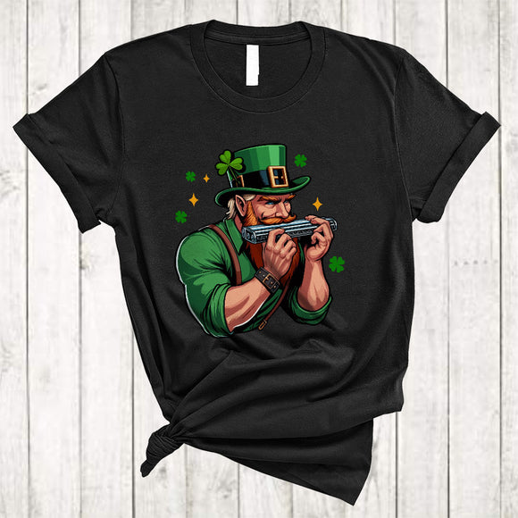 MacnyStore - Harmonica Leprechaun Playing, Joyful St. Patrick's Day Musical Instruments, Lucky Irish Family T-Shirt