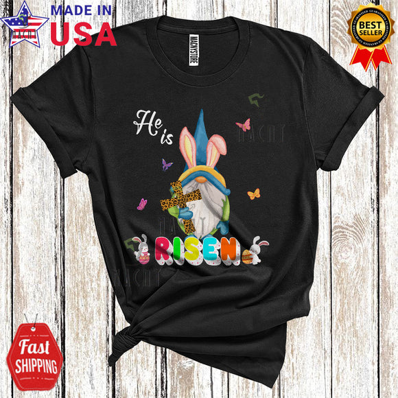 MacnyStore - He Is Risen Cool Cute Easter Day Bunny Gnome Christian Leopard Cross Family T-Shirt