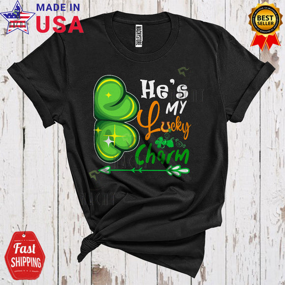 MacnyStore - He's My Lucky Charm Cool Cute St. Patrick's Day Half Shamrock Irish Lover Matching Couple T-Shirt