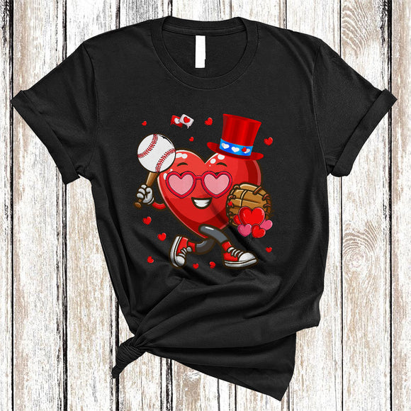 MacnyStore - Heart Playing Baseball, Cheerful Valentine's Day Baseball Player Lover, Matching Sport Team T-Shirt