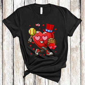 MacnyStore - Heart Playing Softball, Cheerful Valentine's Day Softball Player Lover, Matching Sport Team T-Shirt