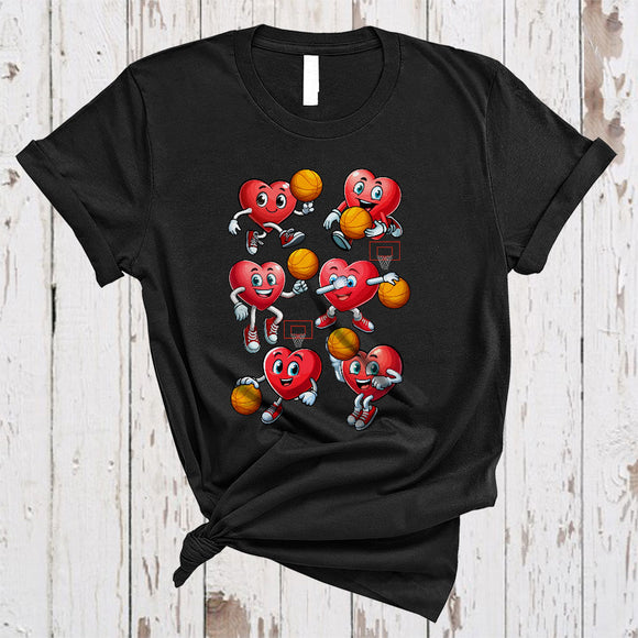 MacnyStore - Hearts Playing Basketball, Joyful Cute Valentine's Day Basketball Lover, Matching Sport Player Team T-Shirt