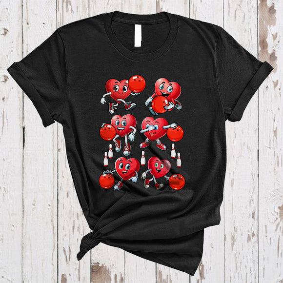 MacnyStore - Hearts Playing Bowling, Joyful Cute Valentine's Day Bowling Lover, Matching Sport Player Team T-Shirt