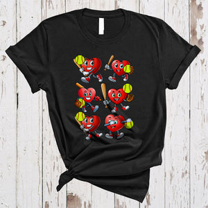 MacnyStore - Hearts Playing Softball, Joyful Cute Valentine's Day Softball Lover, Matching Sport Player Team T-Shirt