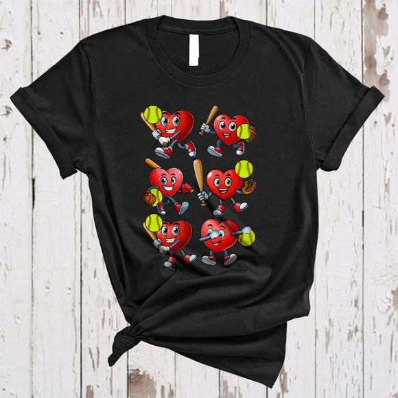 MacnyStore - Hearts Playing Softball, Joyful Cute Valentine's Day Softball Lover, Matching Sport Player Team T-Shirt