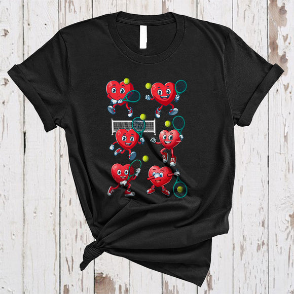 MacnyStore - Hearts Playing Tennis, Joyful Cute Valentine's Day Tennis Lover, Matching Sport Player Team T-Shirt