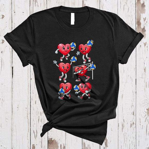 MacnyStore - Hearts Playing Volleyball, Joyful Cute Valentine's Day Volleyball Lover, Matching Sport Player Team T-Shirt