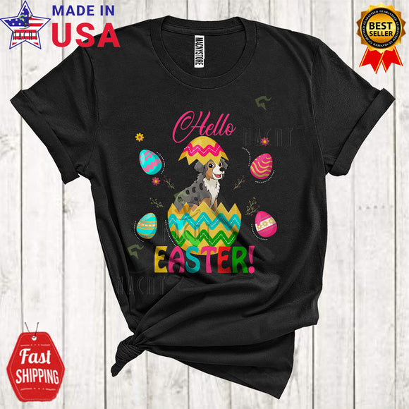 MacnyStore - Hello Easter Cute Cool Easter Day Australian Shepherd Dog In Easter Egg Lover Matching Family Group T-Shirt