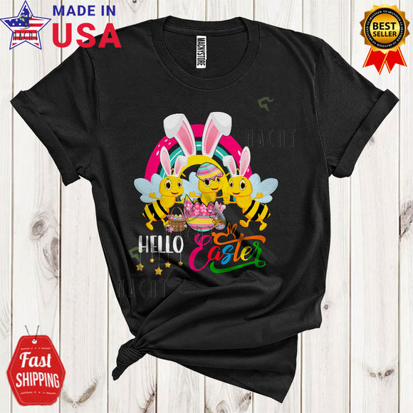 MacnyStore - Hello Easter Cute Cool Easter Day Three Bees In Easter Egg Bunny Rainbow Insect Animal Lover T-Shirt