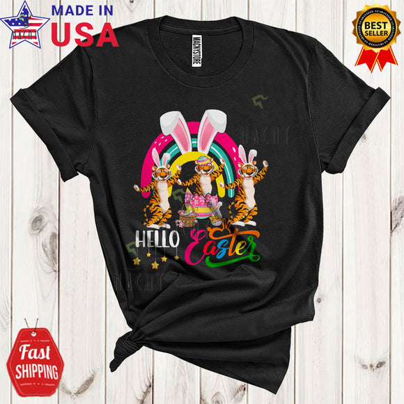 MacnyStore - Hello Easter Cute Cool Easter Day Three Tigers In Easter Egg Bunny Rainbow Wild Animal Lover T-Shirt