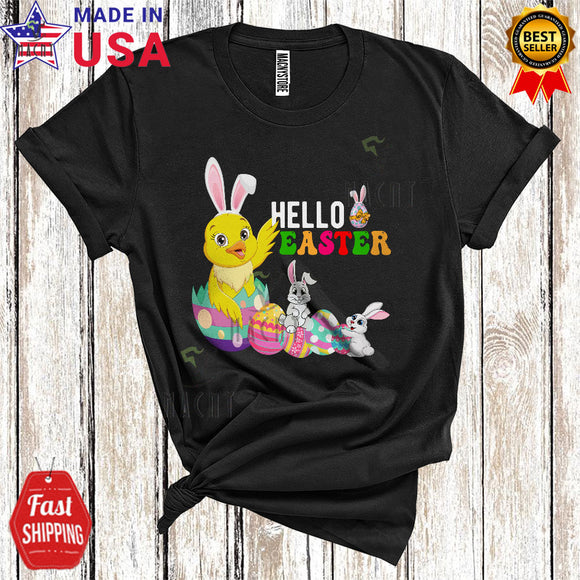 MacnyStore - Hello Easter Funny Cute Easter Day Bunny Chick In Easter Eggs Hunting Animal Lover T-Shirt