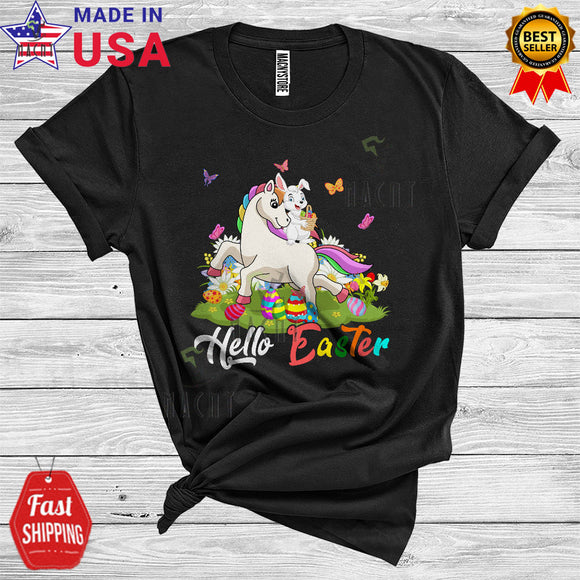 MacnyStore - Hello Easter Funny Cute Easter Day Bunny Riding Unicorn Butterfly Egg Hunt Lover T-Shirt