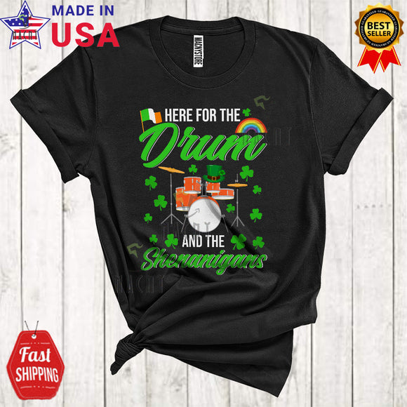 MacnyStore - Here For The Drum And The Shenanigans Cute Cool St. Patrick's Day Leprechaun Musical Instruments T-Shirt